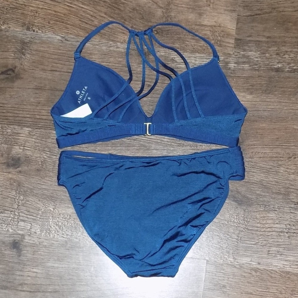 Athleta Bikini Swimsuit Set Womens Small Blue Excellent Strappy Metallic 2PC - Picture 7 of 7